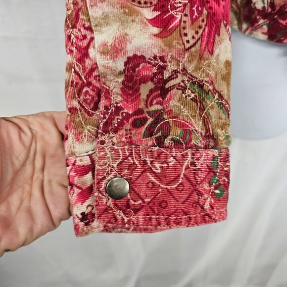 Christopher & Banks Pink Boho Corduroy Jacket Floral Embroidered Lightweight M - Picture 6 of 15